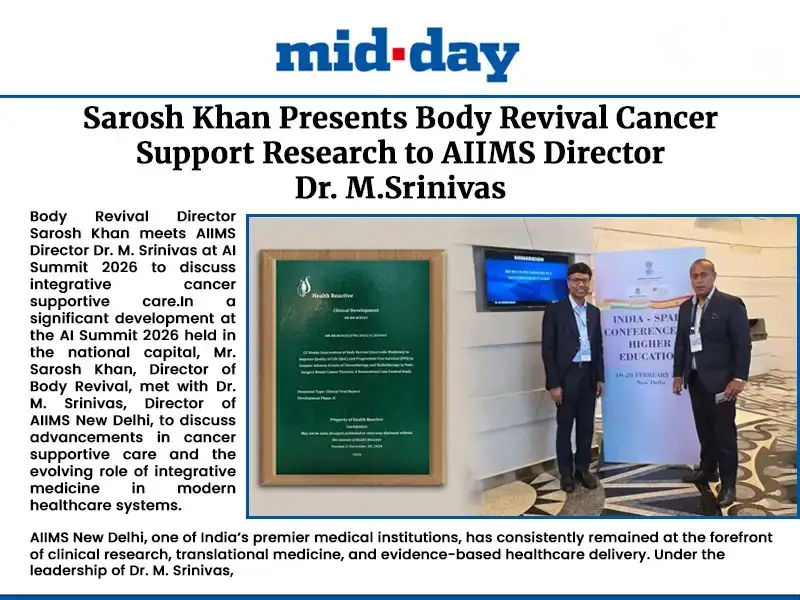 Body Revival Director Sarosh Khan meets AIIMS Director Dr. M. Srinivas at AI Summit 2026