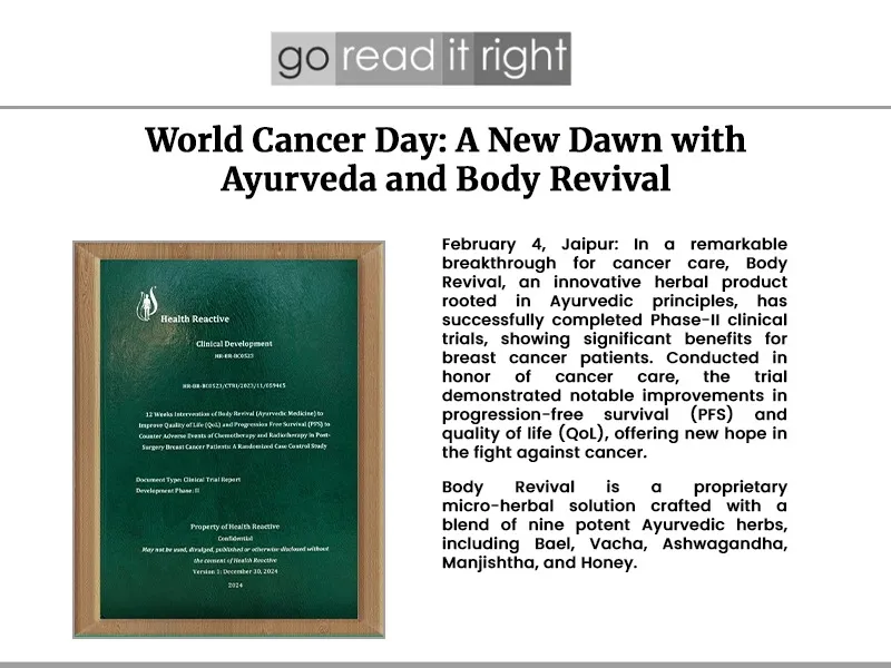World Cancer Day A New Dawn with Ayurveda and Body Revival